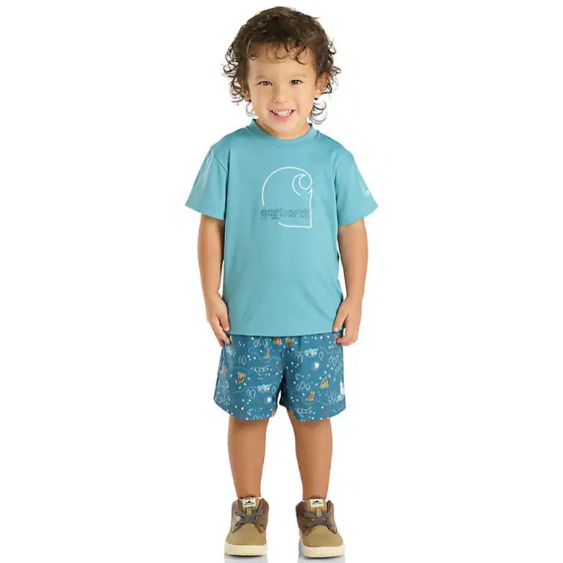Carhartt Boys’ Force Sun Defender 2-Piece Short-Sleeve Shirt & Woven Short Set (Toddler)