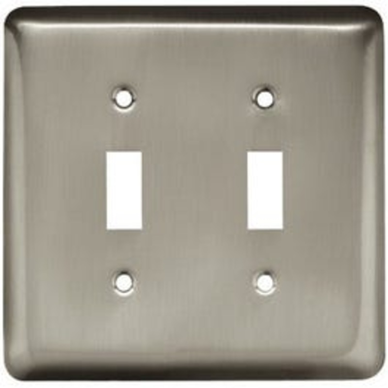Toggle Wall Plate, 2-Gang, Stamped, Round, Satin Nickel Steel