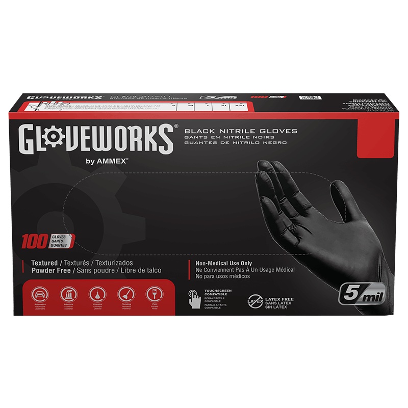 Ammex GlovePlus Black Nitrile Industrial Powder-Free 5 Mil Disposable Gloves (100 Pack) (1)