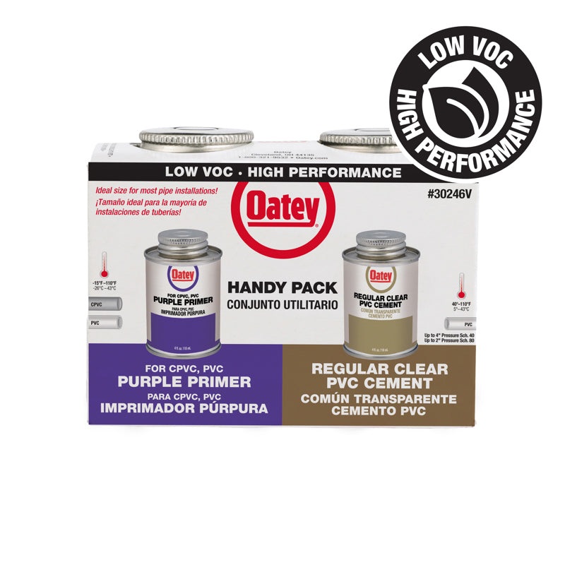 Oatey PVC Regular Bodied Fast Set Clear Cement and Purple Primer Handy Pack