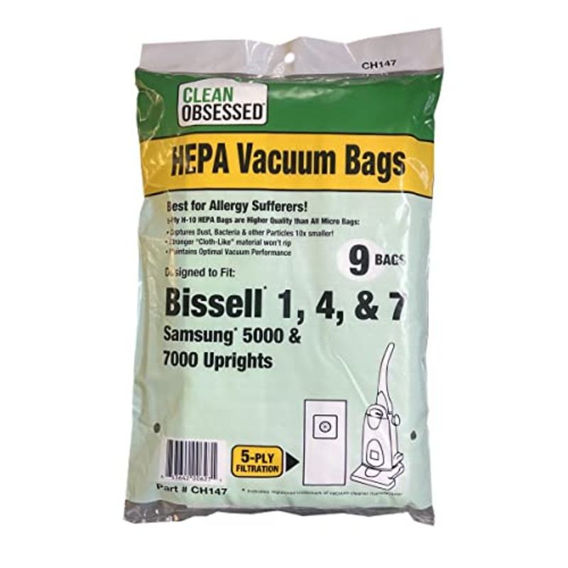 Clean Obsessed H-10 HEPA Vacuum Bags for Bissell 1, 4 & 7, Samsung 5000 & 7000 Uprights