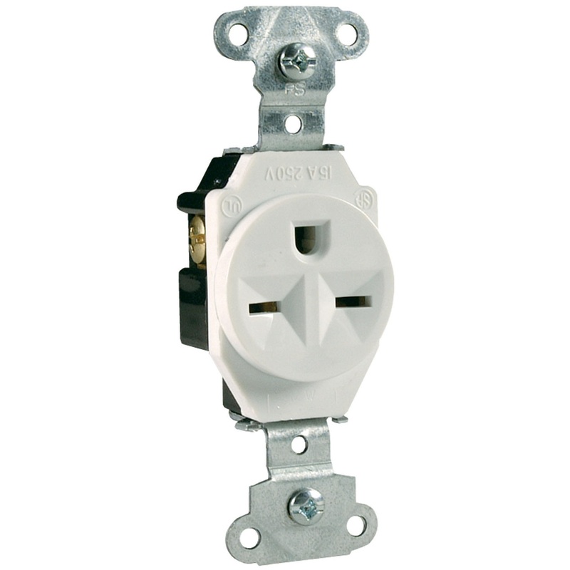 Pass & Seymour 15A 250V Heavy Duty Spec-Grade Single Receptacle, Back and Side Wire, White
