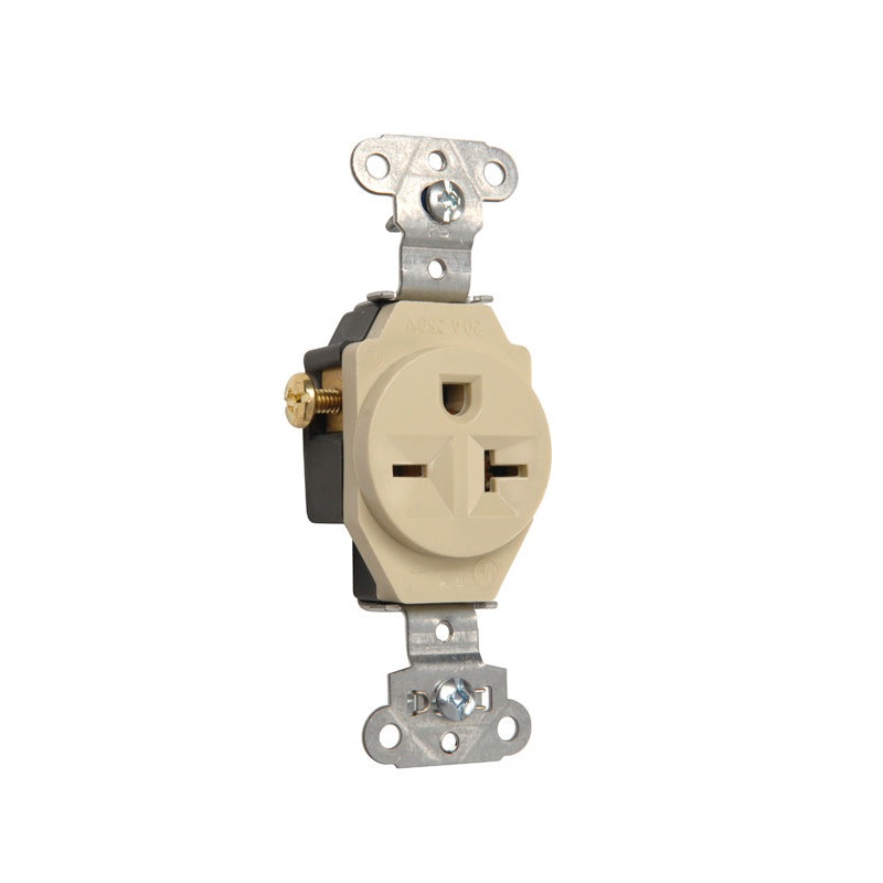 Pass & Seymour 20A 250V Heavy Duty Spec-Grade Single Receptacle, Side Wire, Ivory