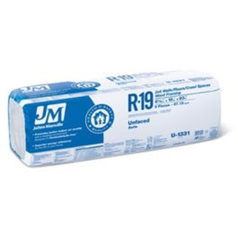 R19 Unfaced Batt Insulation,  88.18 Sq. Ft. Coverage, 6.5 x 15 x 93-In.
