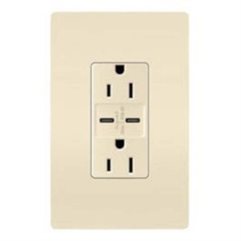 USB Charger Wall Plate With Duplex Outlet, Type A/C, Almond, 6.0A, 15-Amp