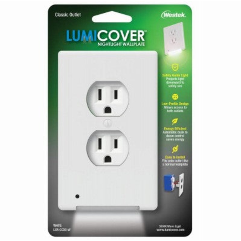 Westek Lumicover Classic Core Wall Plate Night Light Duplex Outlet