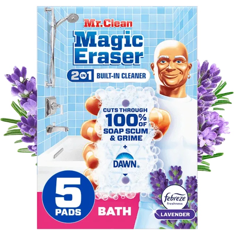 Mr. Clean Magic Eraser Sponge Bathroom Cleaner 2 in 1 Bath Lavender