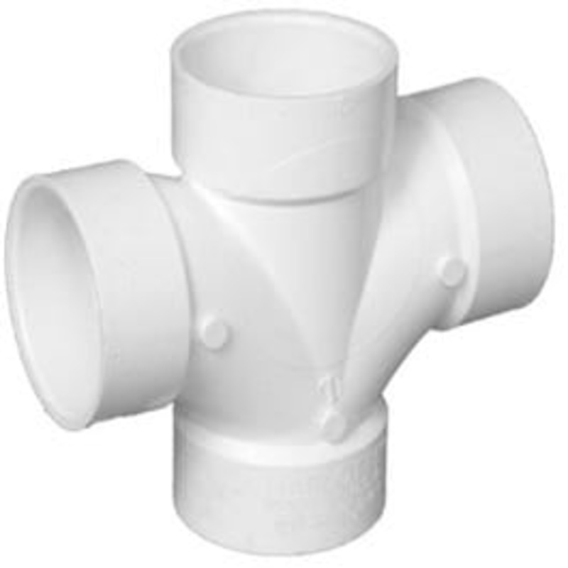 Pipe Fitting, DWV PVC Double Sanitary Tee, White, 1-1/2-In.