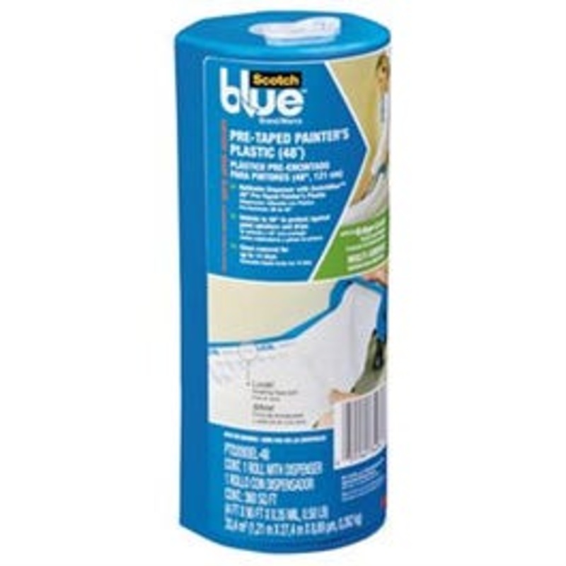 Painter’s Plastic + Dispenser, Pre-Taped, 48-In. x 90-Ft.