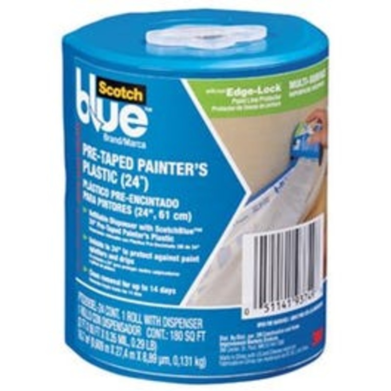 Painter’s Plastic + Dispenser, Pre-Taped, 24-In. x 90-Ft.