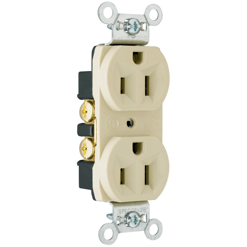 Pass & Seymour 15A 125V Commercial Spec-Grade Duplex Receptacle, Back and Side Wire, Ivory