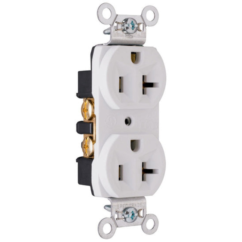 Pass & Seymour 20A 125V Commercial Spec-Grade Duplex Receptacle, Back and Side Wire, White