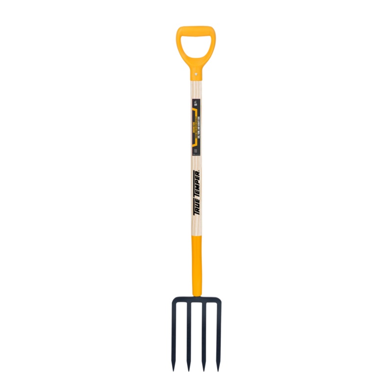 True Temper 4-TINE FORGED SPADING FORK WITH D-GRIP ON HARDWOOD HANDLE